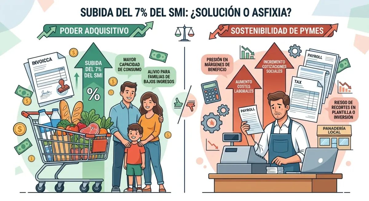 Gráfico explicativo sobre el impacto económico del aumento del 7% en el Salario Mínimo Interprofesional.