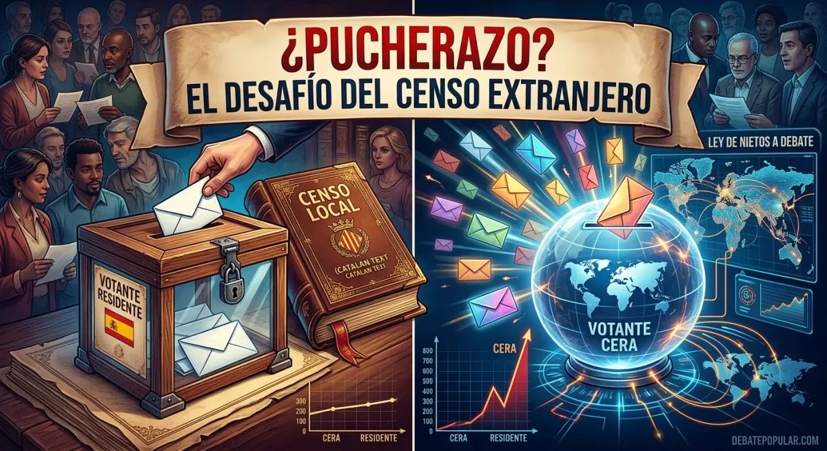 Infografía de Debate Popular analizando el impacto de la Ley de Nietos en el censo electoral y las dudas sobre su control.