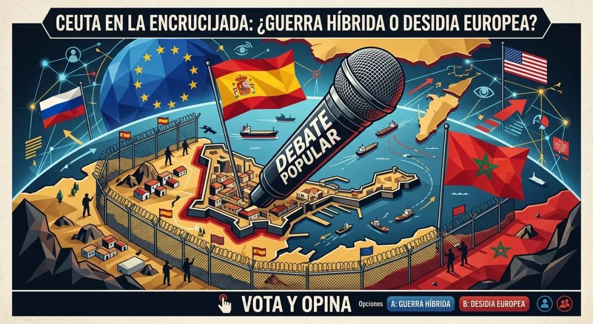 Portada de Debate Popular con ilustración editorial sobre la crisis geopolítica, fronteriza e institucional en Ceuta.