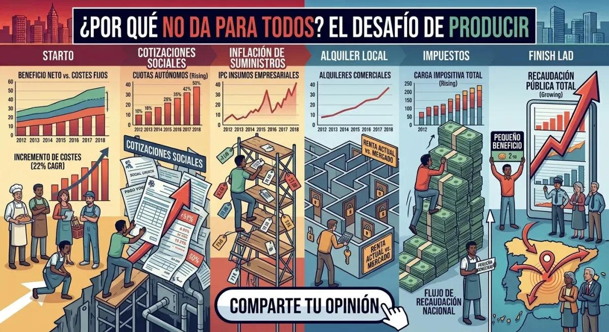 Gráfico explicativo sobre los costes fijos, la presión fiscal y las dificultades de supervivencia de la pequeña empresa.