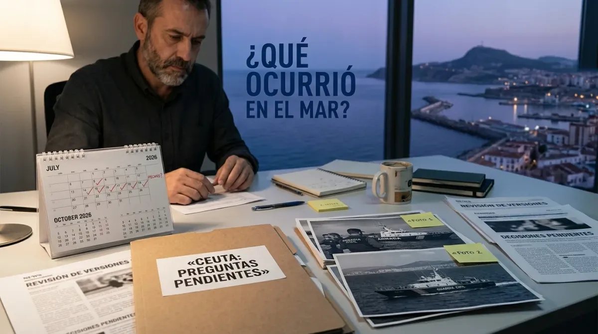 Composición conceptual sobre la investigación y las explicaciones pendientes del incidente naval de Ceuta.