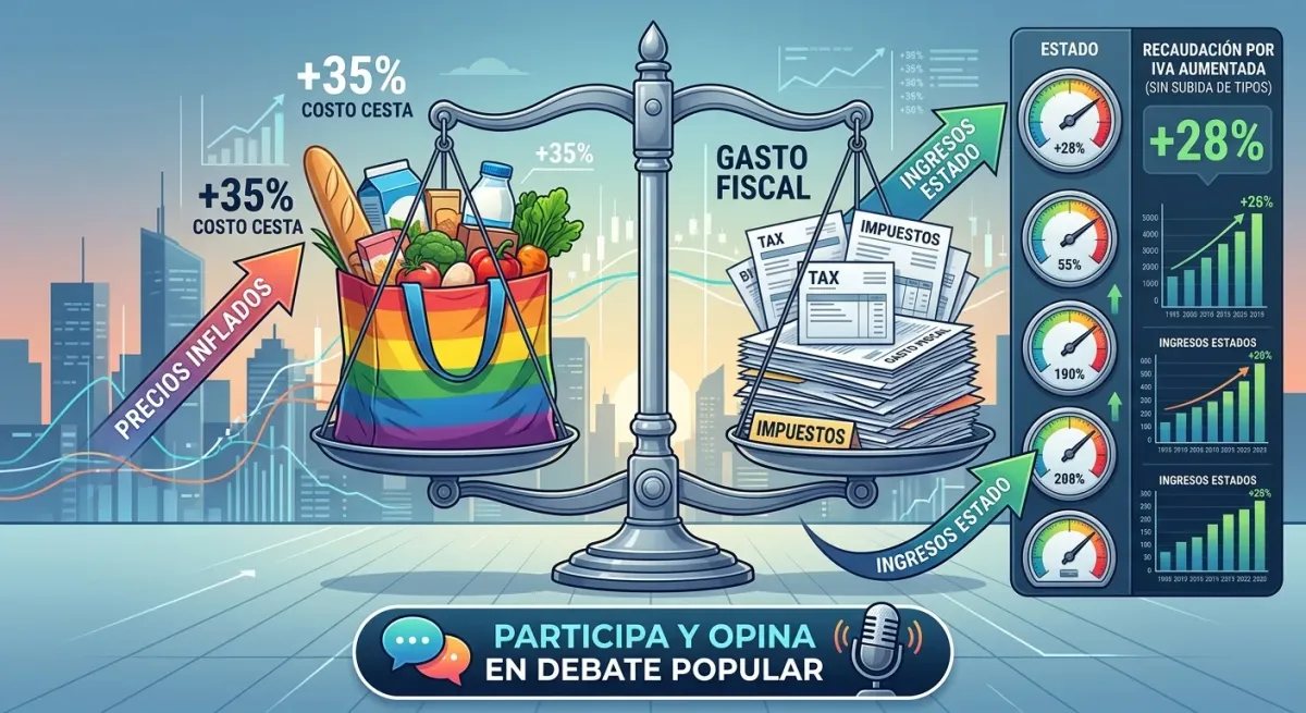 Ilustración infográfica representando el impacto de los impuestos indirectos como el IVA en la recaudación estatal durante periodos inflacionarios.